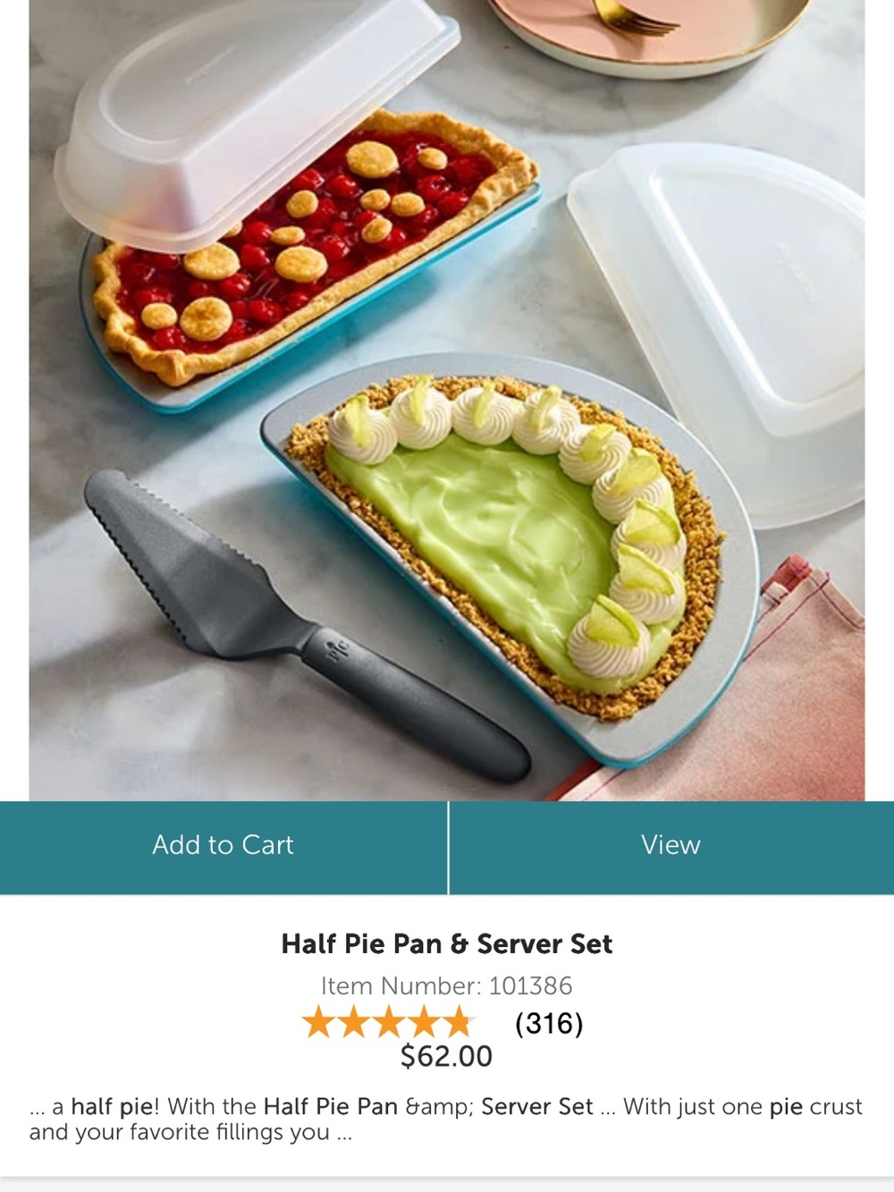 Pampered Chef Half-Pie Pan & Server Set